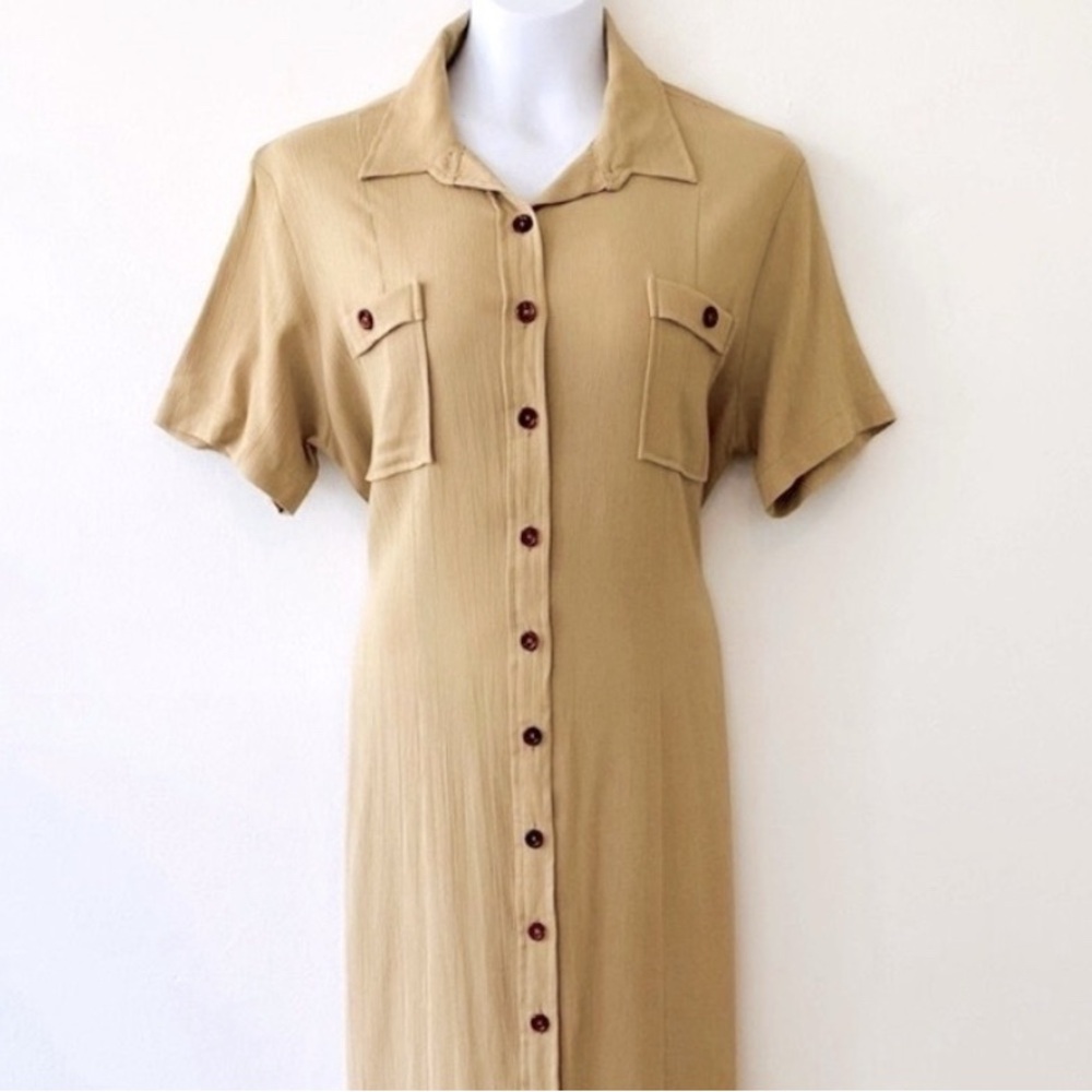 Vintage Diane Von Furstenberg Tan Buttoned Maxi Dress
